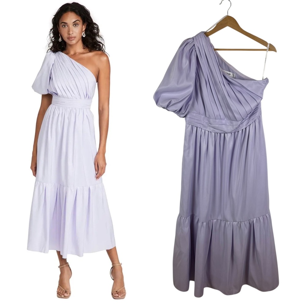 Self Portrait‎ Lilac One Shoulder Midi Dress Sz 10 Pleated Tiered Wedding Pastel